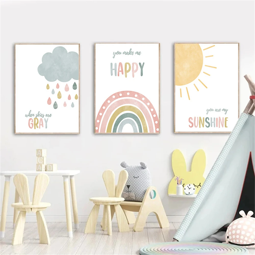 Cartoon Sun Cloud Poster Child Nursery Canvas Print Pictures Rainbow Wall Art Painting Nordic Posters And Prints Kids Room Decor