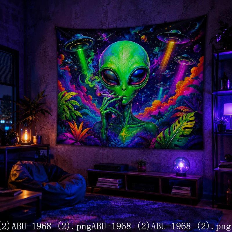 VIKAMA Trippy Peace Hand Alien UFO Tapestry Tropical Jungle Color Galaxy Planet Art Wall Hanging Gaming Bedroom Dorm Decor Cloth