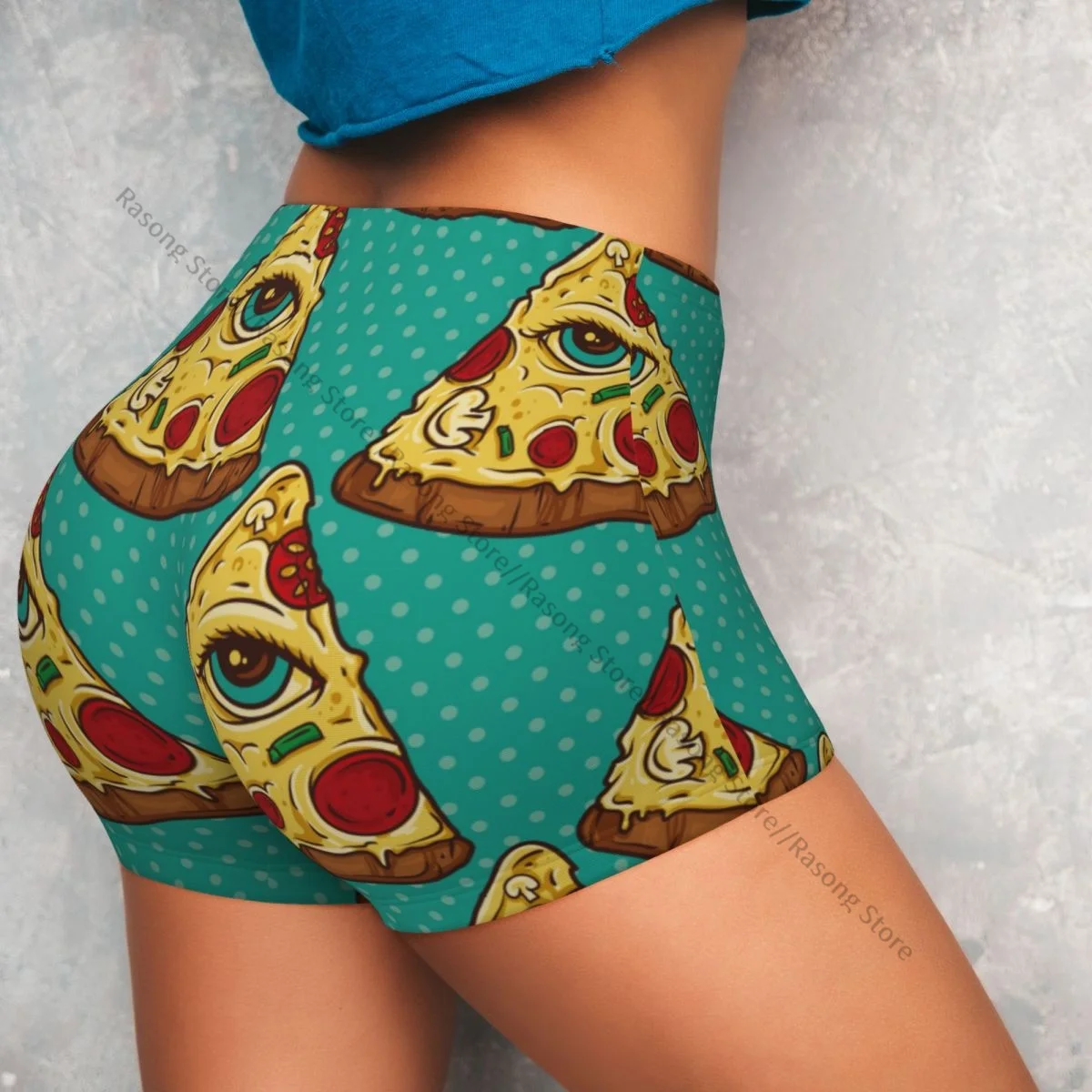 Vrouwen Yoga Shorts Allemaal Ziende Eye Pizza Slice Workout Shorts Fitness Sneldrogende Dames Yoga Gym Hardloopbroek Sportkleding Met Korte Broek