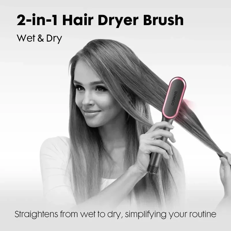 DOMIDO AURO-Blow Dryer Brush 2.0 Hair Straightener Brush 2 in 1 Fast Heat Up Straightening Brush