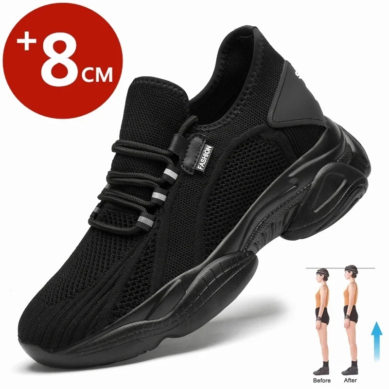 

Lift Sneakers Hollow Breathable Man Elevator Shoes Height Increasing Insole 8cm Summer Leisure Fashion Sports Shoes Men