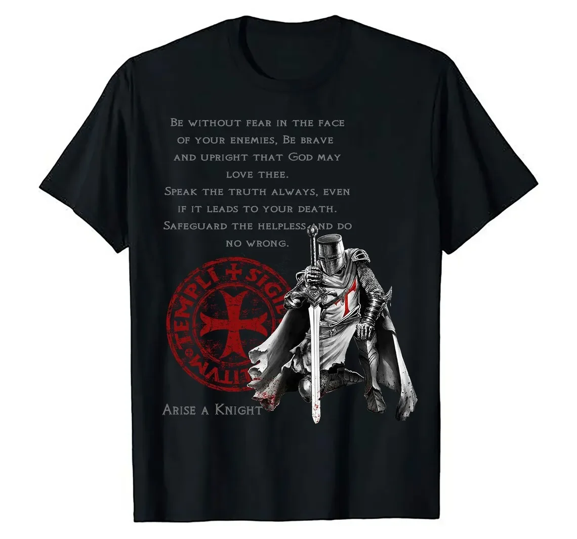 Knights Templar Sigil Christian Warriors Oath T-Shirt 100% Cotton O-Neck Summer Short Sleeve Casual Mens T-shirt Size S-3XL