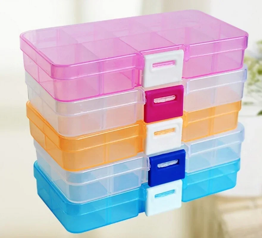 

New Fixed 10 Grid with Cover Transparent Storage Box Jewelry Beaded Storage Multi-grid Parts Fish Hook Screw Finishing Box