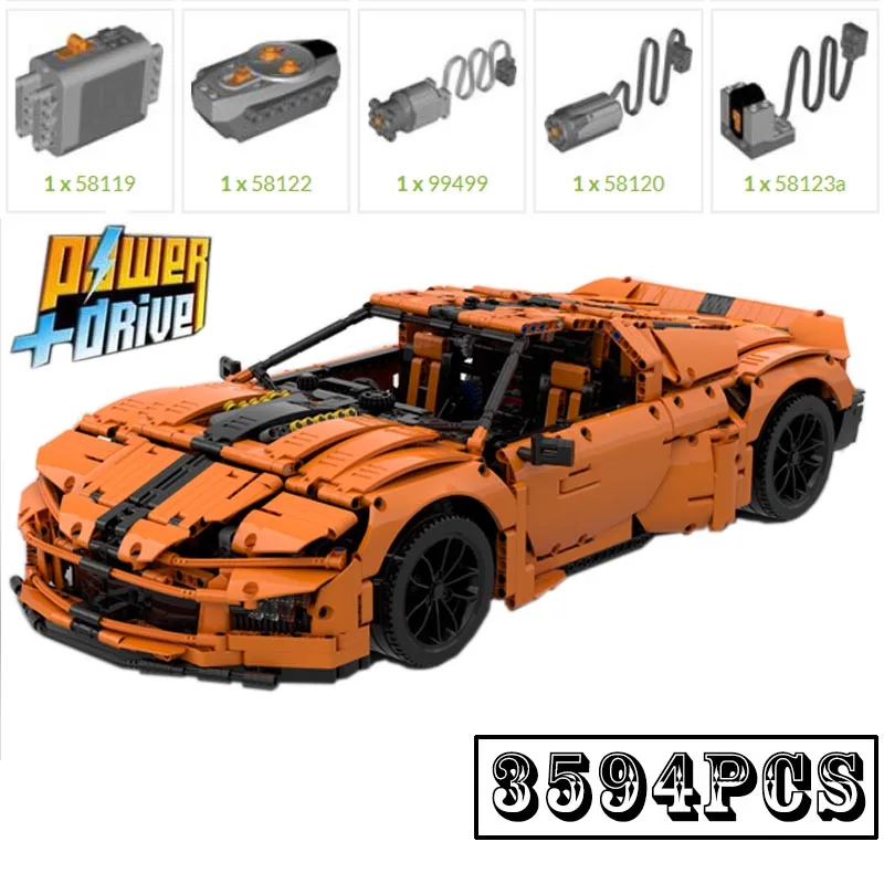 NEW 1:8 Scale GT z88 Moc-47799 Technologys Building Block Remote Control Power Sports Car Assembly Toys Model Boy Birthday Gifts