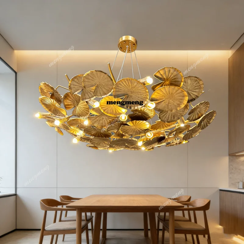 Light luxury French all-copper creative model house designer art chandelier villa living room dining room lotus leaf shaped lamp