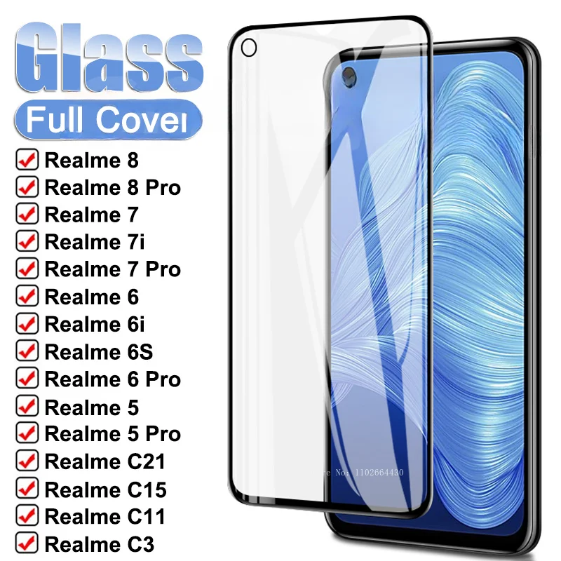 Full Protective Glass For Realme 8 7 Pro 7i Tempered Screen Protector on Realme 6 5 Pro 6i 6S 5i 5S C21 C15 C11 C3 C3i Glass