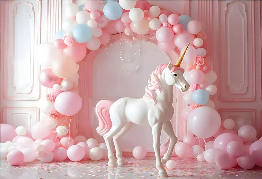 Mehofond Dreamy Unicorn Balloon Fondale fotografico Festa di compleanno per bambini Arcobaleno Fiore Sfondo Torta Smash Decor Photozone