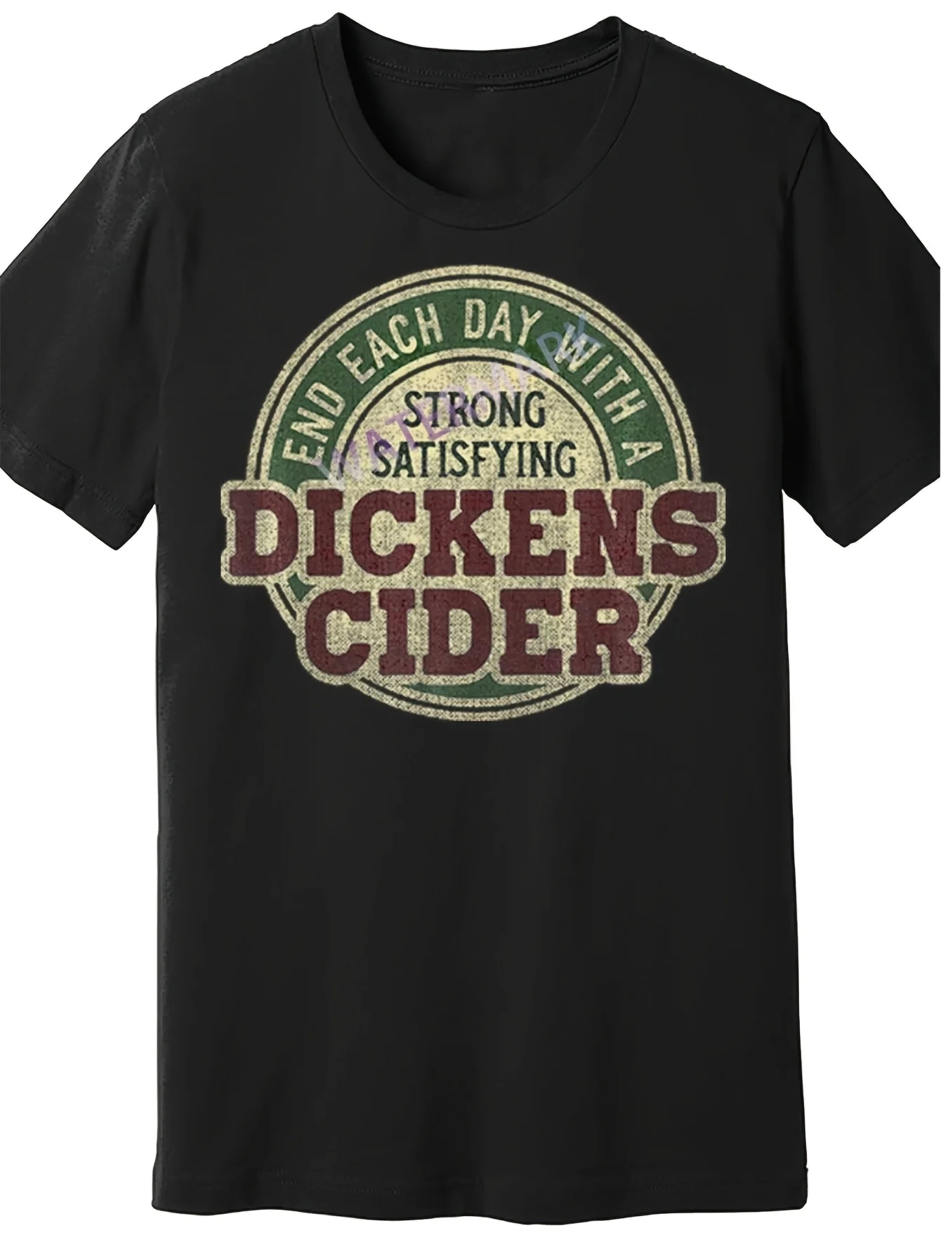 2026 Retro Vintage Pattern T-shirt with Highly Satisfied Dickens Apple Wine Print, Casual Round Neck T-shirt