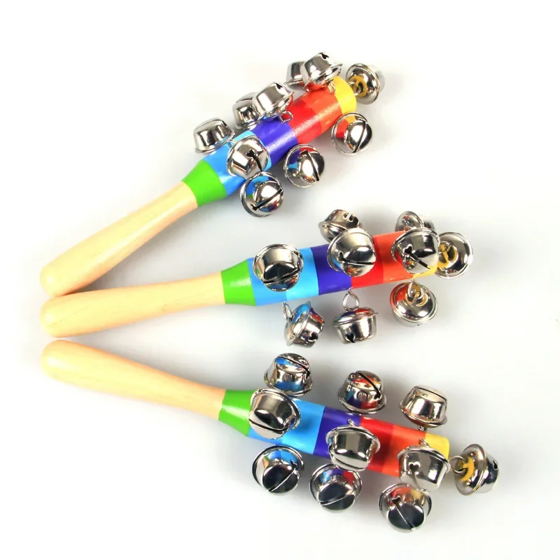 Colorful Rainbow Hand Held Bell Stick Wooden Discussion Musical Toy for Adult KTV Party Kids Game Gift