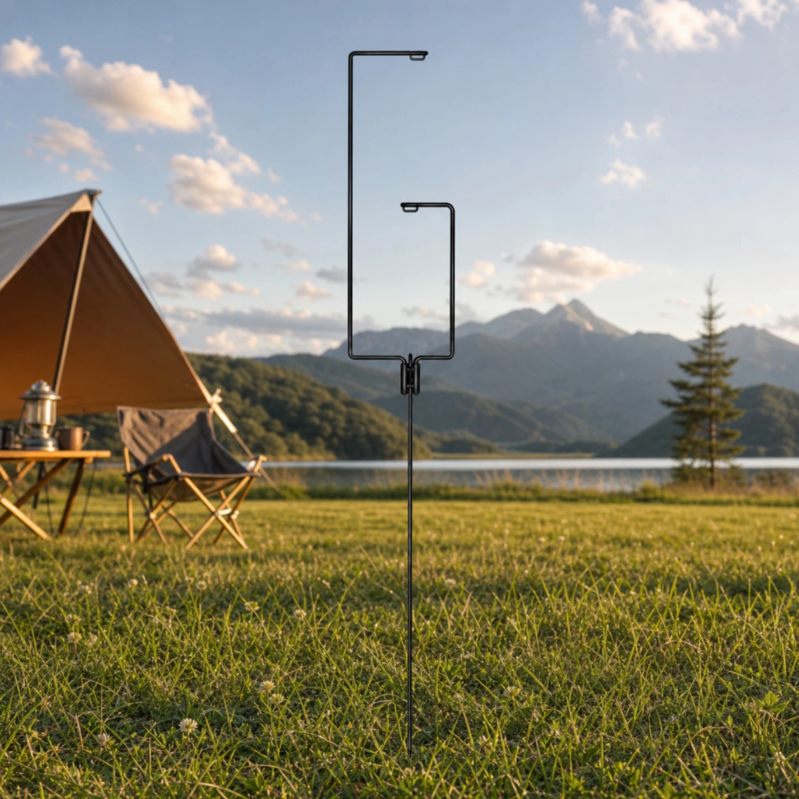 Hanging Pole Quick Setup Detachable Iron Lantern Stand Outdoor Hanger Hook Holder Corrosion-Resistant for Campsite, Picnics