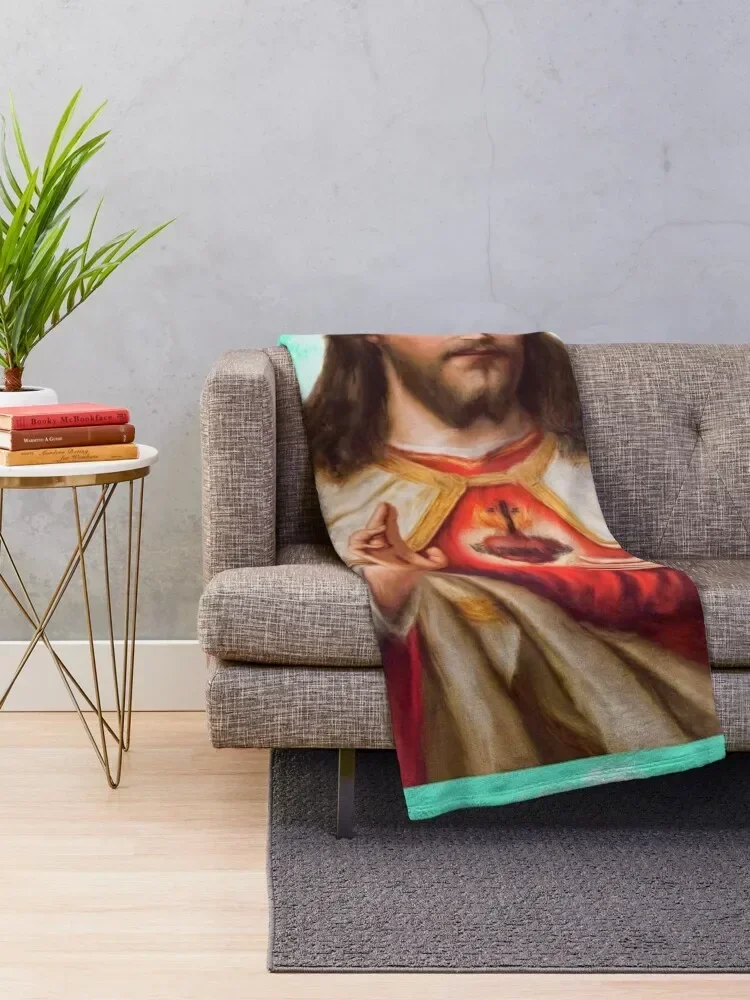 Jesus Christ painting | Jesus Christ | marry Christmas | Jesus Christ Sacred Heart Throw Blanket Shaggy Bed covers Blankets