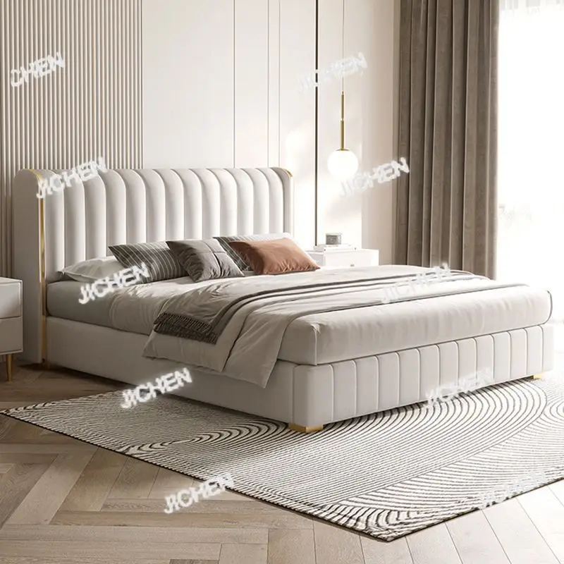 

HQC Purple Simple Double Bed Custom White Fabric Nordic Modern Storage Loft Beds Bedroom 180X200 Cm Letto Matrimoniale Furnitur