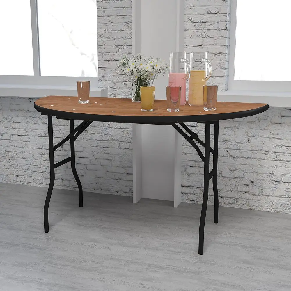 

Furman 5 HalfRound AllOccasion Wood Folding Event Table, Foldable Portable HalfRound Banquet Table with Wooden Top, Natural Bla