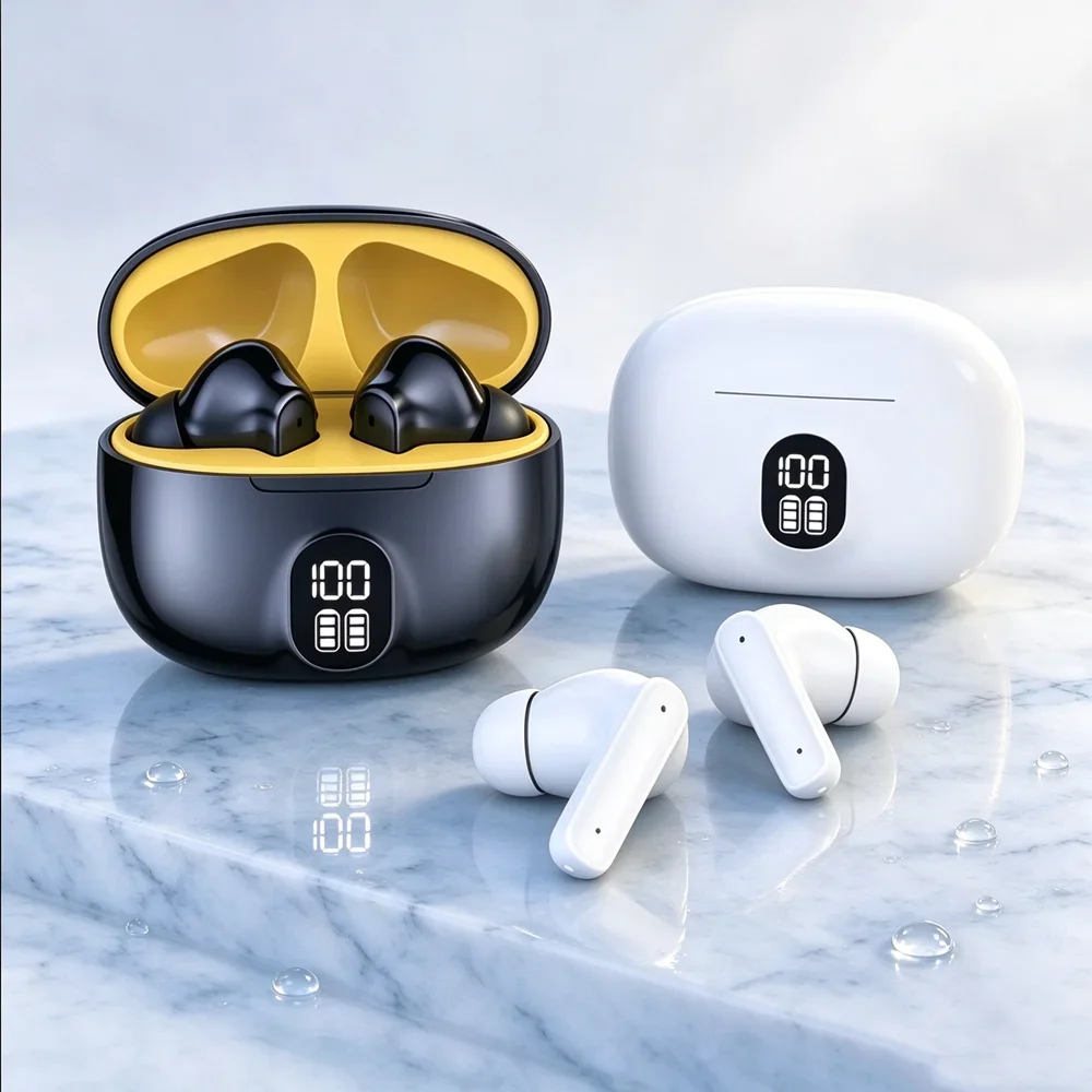 Bluetooth Headphones Wireless Earphones Feature Immersive Listening Experience Compact Carry Box Seamless Pairing for Media