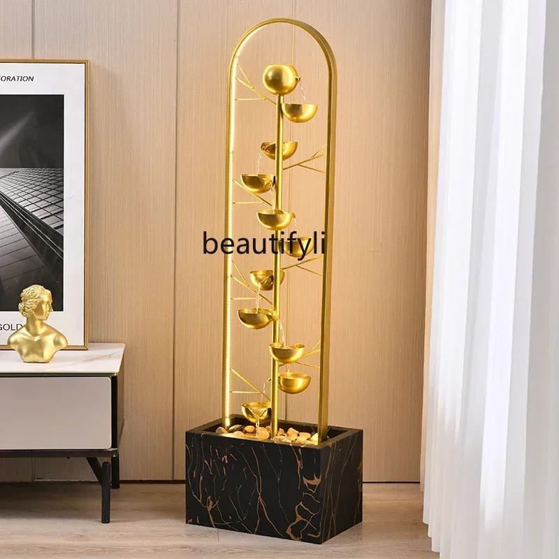 03  Living room floor-to-ceiling running water ornament circulating water modern next to sofa high-end decorative landscap