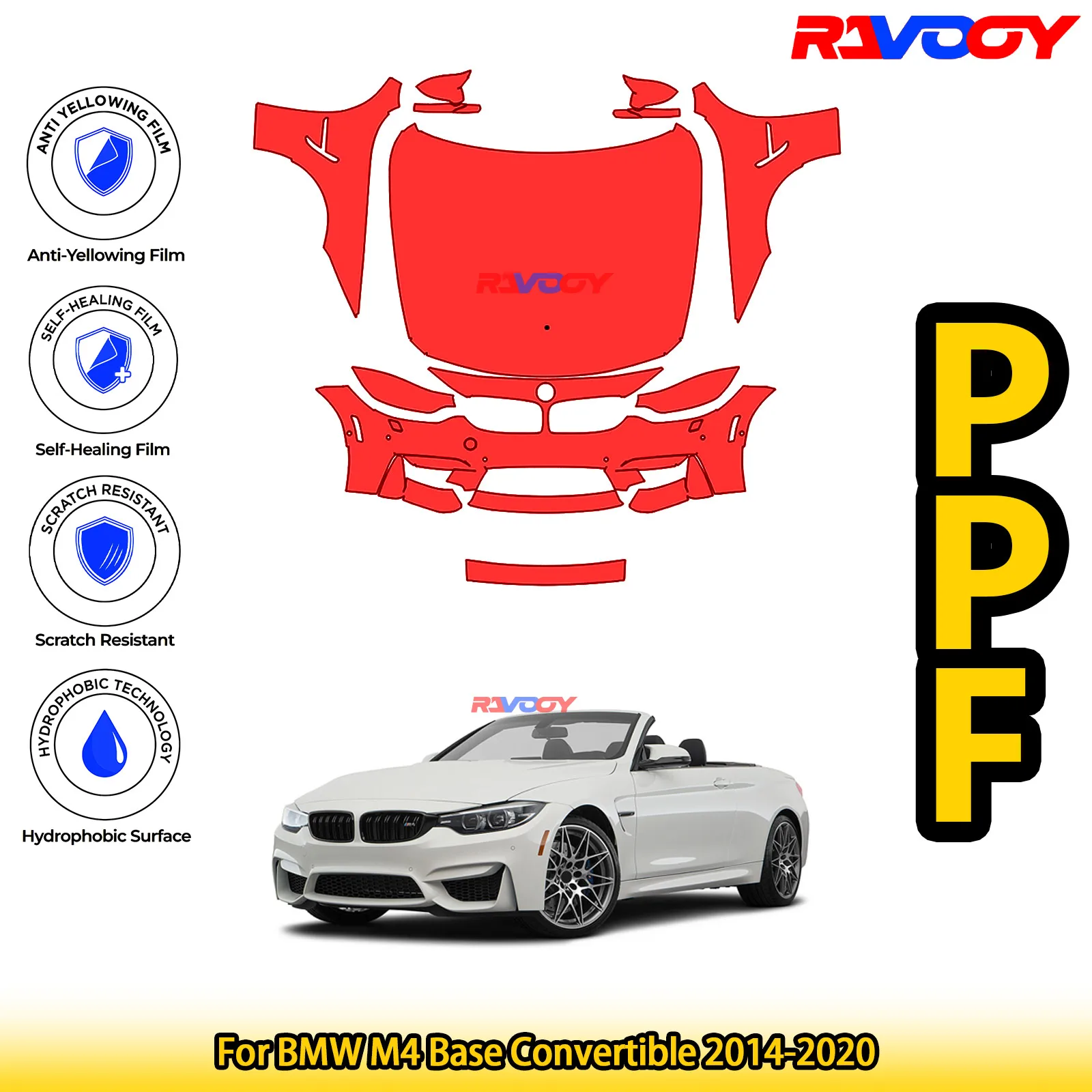 

Для BMW M4 Base Convertible 2014-2020 глянцевая матовая черная предварительно вырезанная передняя защитная пленка PPF Kit