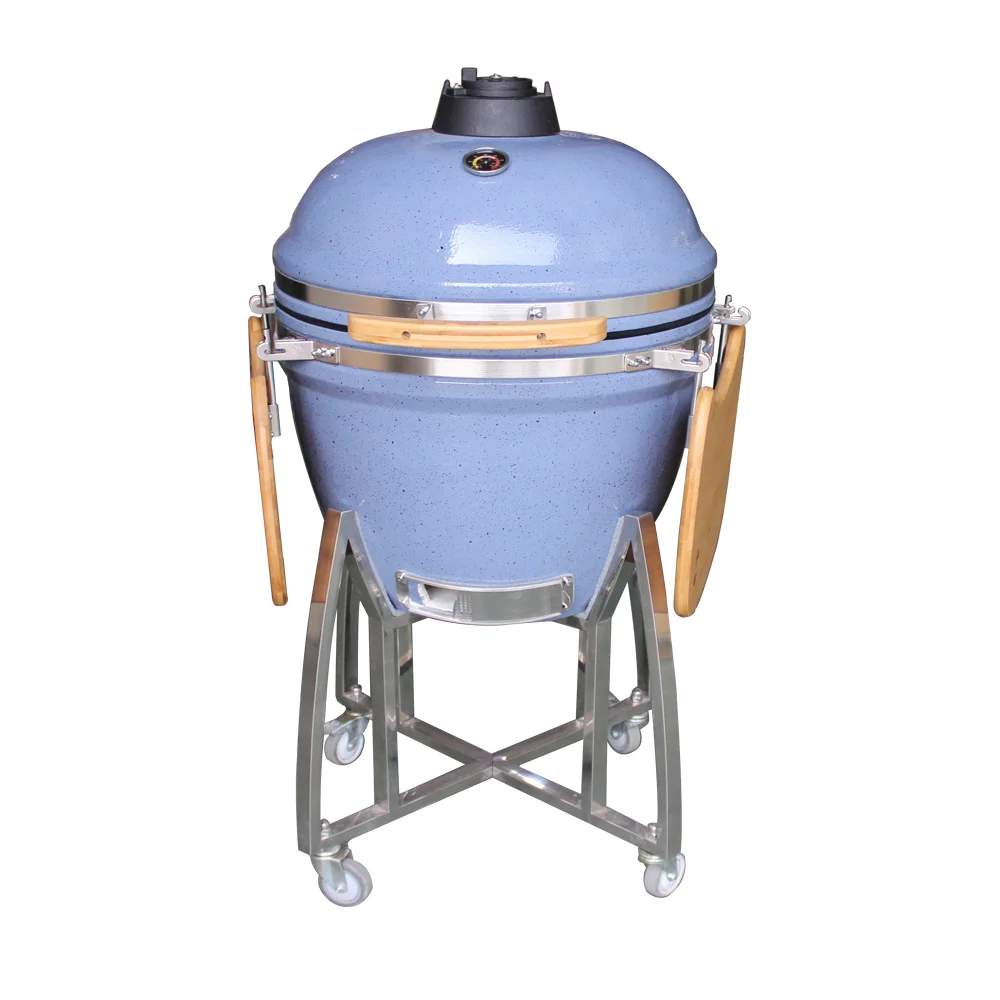 New Design 23-Inch Fancy Glaze Ceramic Kamado Joe Blue  BBQ Grill Indoor Smoker Iron Metal Folding Trolley Steel