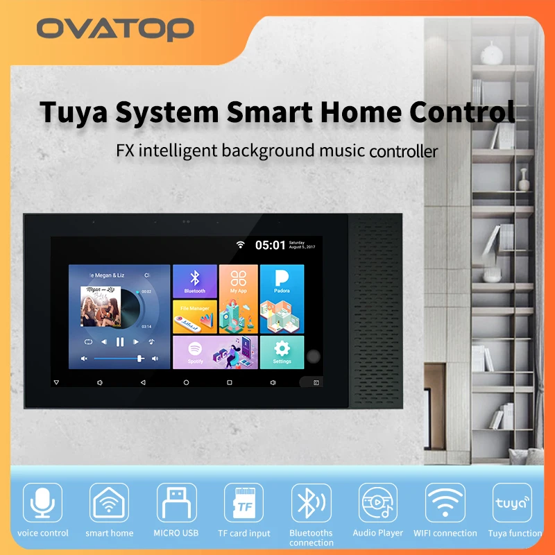 Sistema De Áudio Tuya Smart Home, Home Theater, Wi-Fi, Bluetooth, Música De Fundo, No Amplificador De Parede, Android 8.1, Porta RS485, 7"