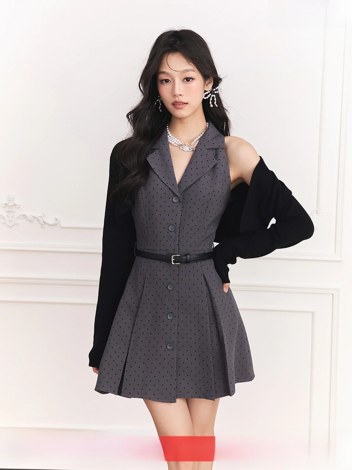 

Модный ретро-комплект: юбка в горошек и топ с открытыми плечами, женская одежда, костюм из двух предметов, осенняя новинка