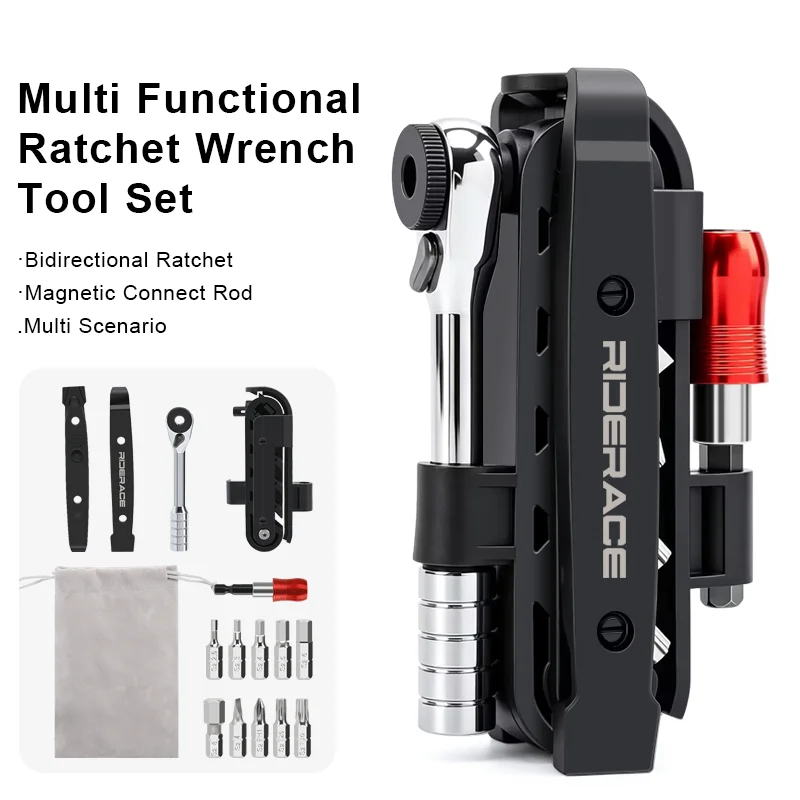 RIDERACE Bicycle Hand Allen Key Spanner Torque Ratchet Wrench Bike Repair Tools 1/4 Inch Portable T25 Screwdriver Tyre Tool Set