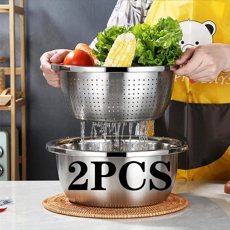 

Набор мисок и ситечек из нержавеющей стали — сито для муки/можномые в посудомоечной машине для рисовых овощей, фруктов, сверхмощных кухонных инструментов