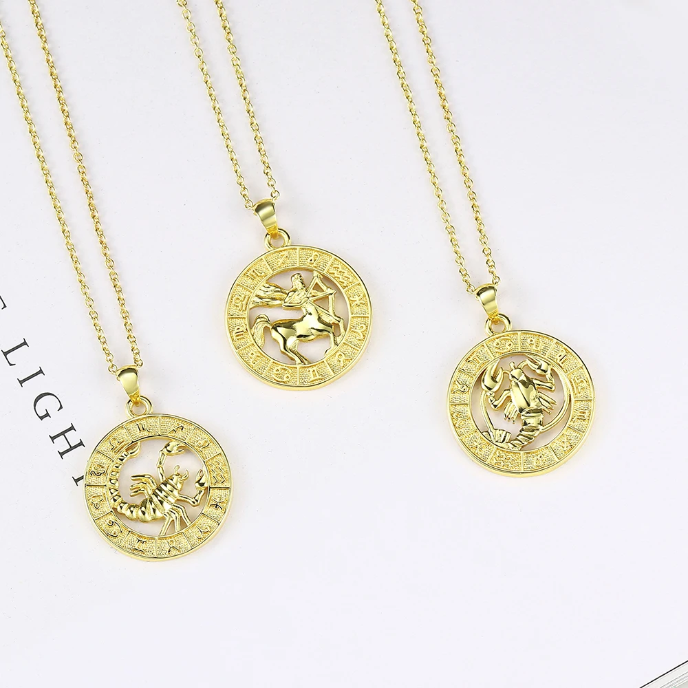 12 Constellations Necklace For Women Horoscope Zodiac Sign Aries Leo Gold Color Pendant Choker Chain Friend Gift Jewelry N534