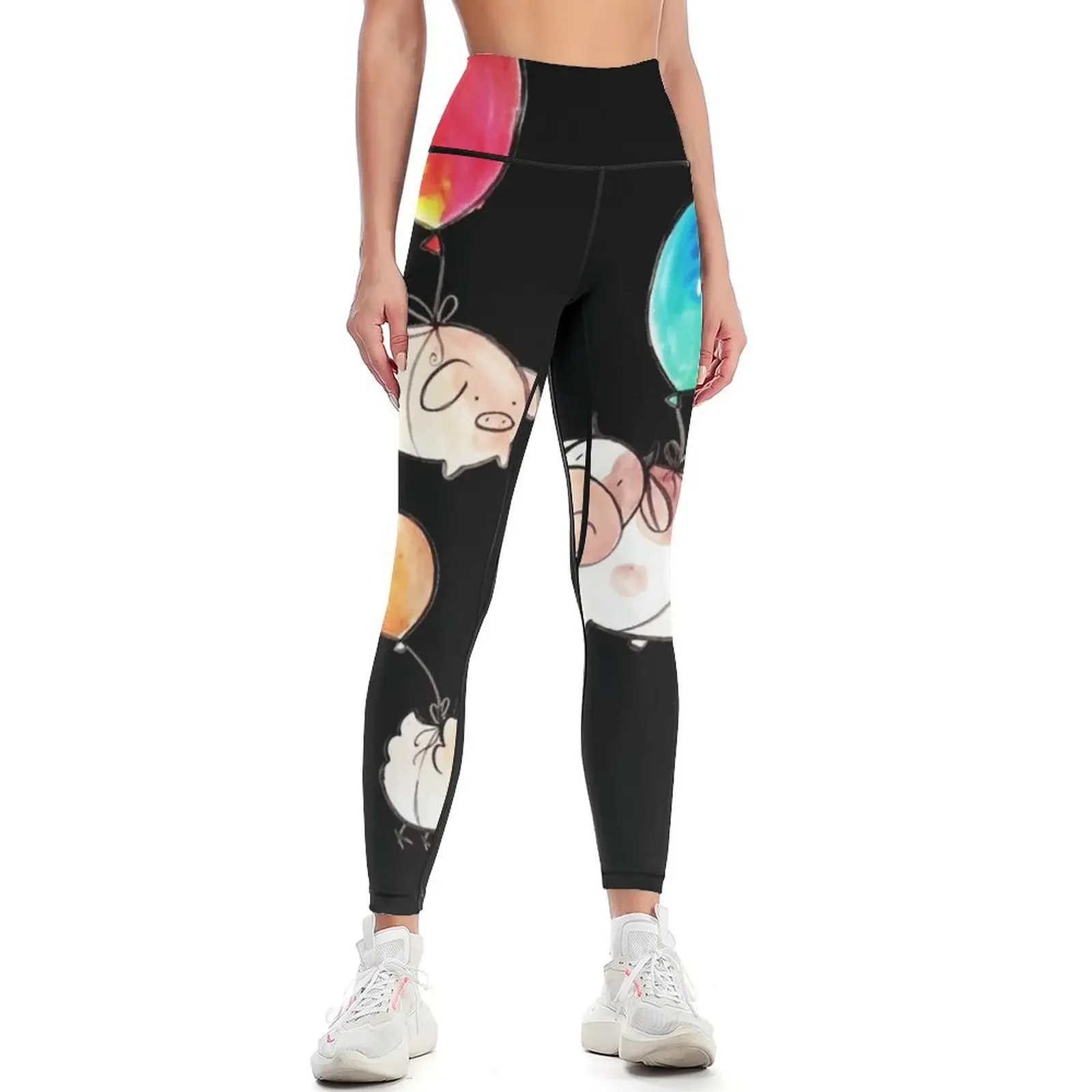 

Watercolor Balloon Cow animal cartoon movie Leggings sports tennis for active wear Women's sports pants Womens Leggings