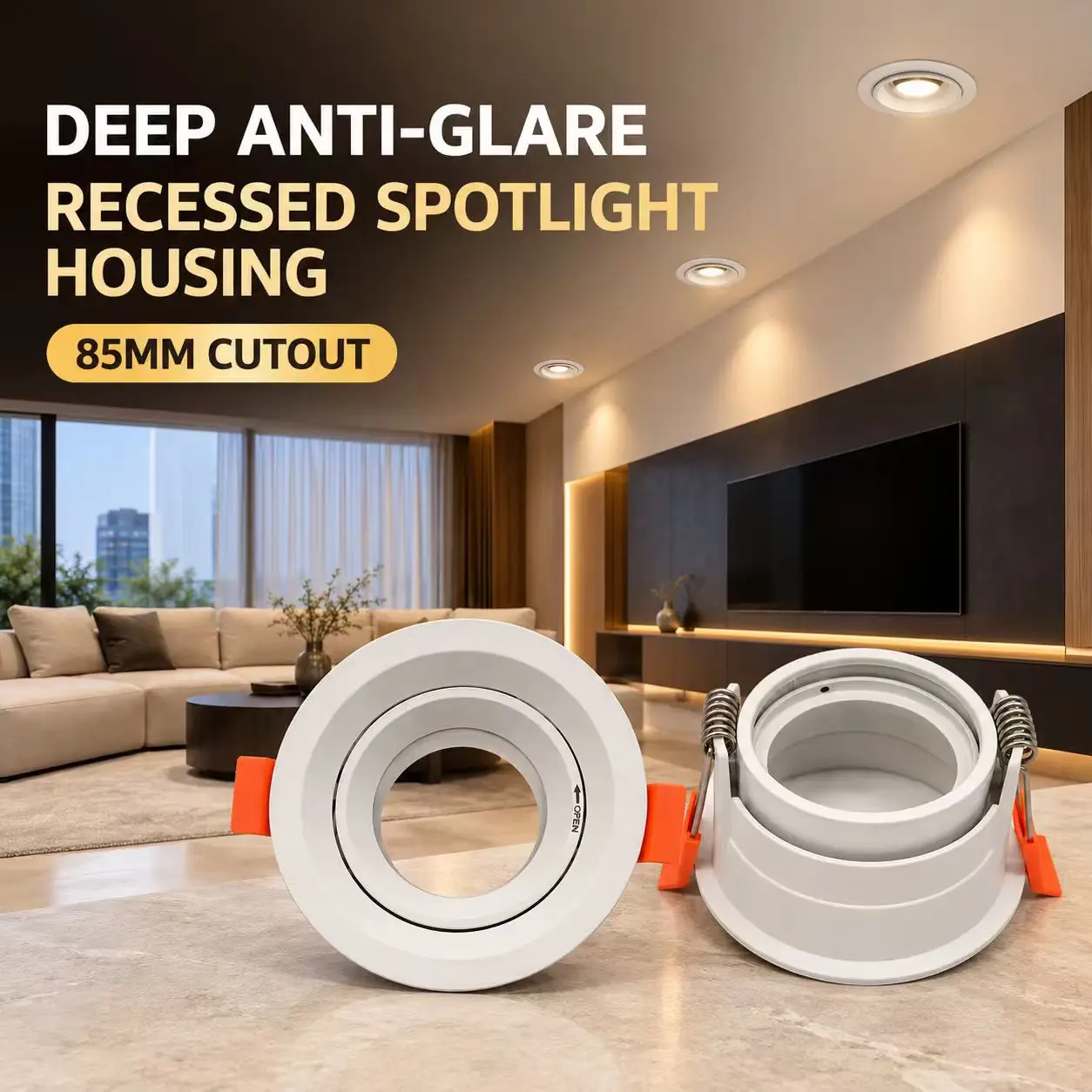 Aluminium Alloy Recessed Downlight Frame 85mm Cutout Round Anti-Glare GU10 MR16 Ceiling Spotlight Holder