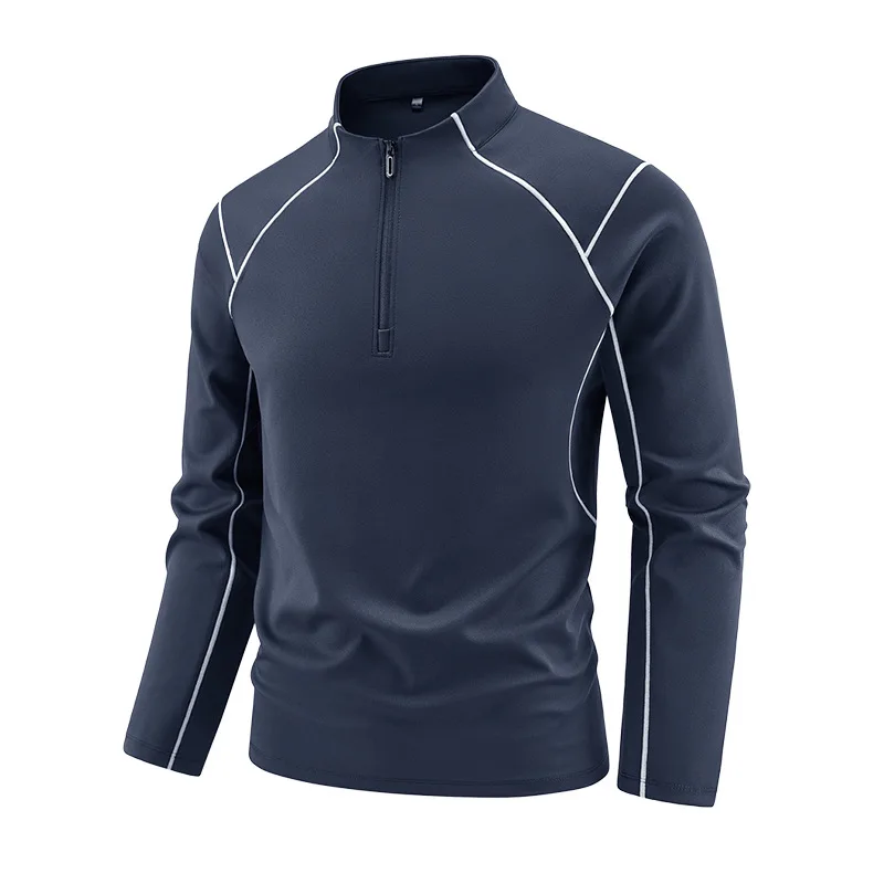 2026 Men Fitness T-shirts High Quality Stand Collar Long Sleeve Athletic Shirt Quick Dry Workout Running Hiking Sport Top