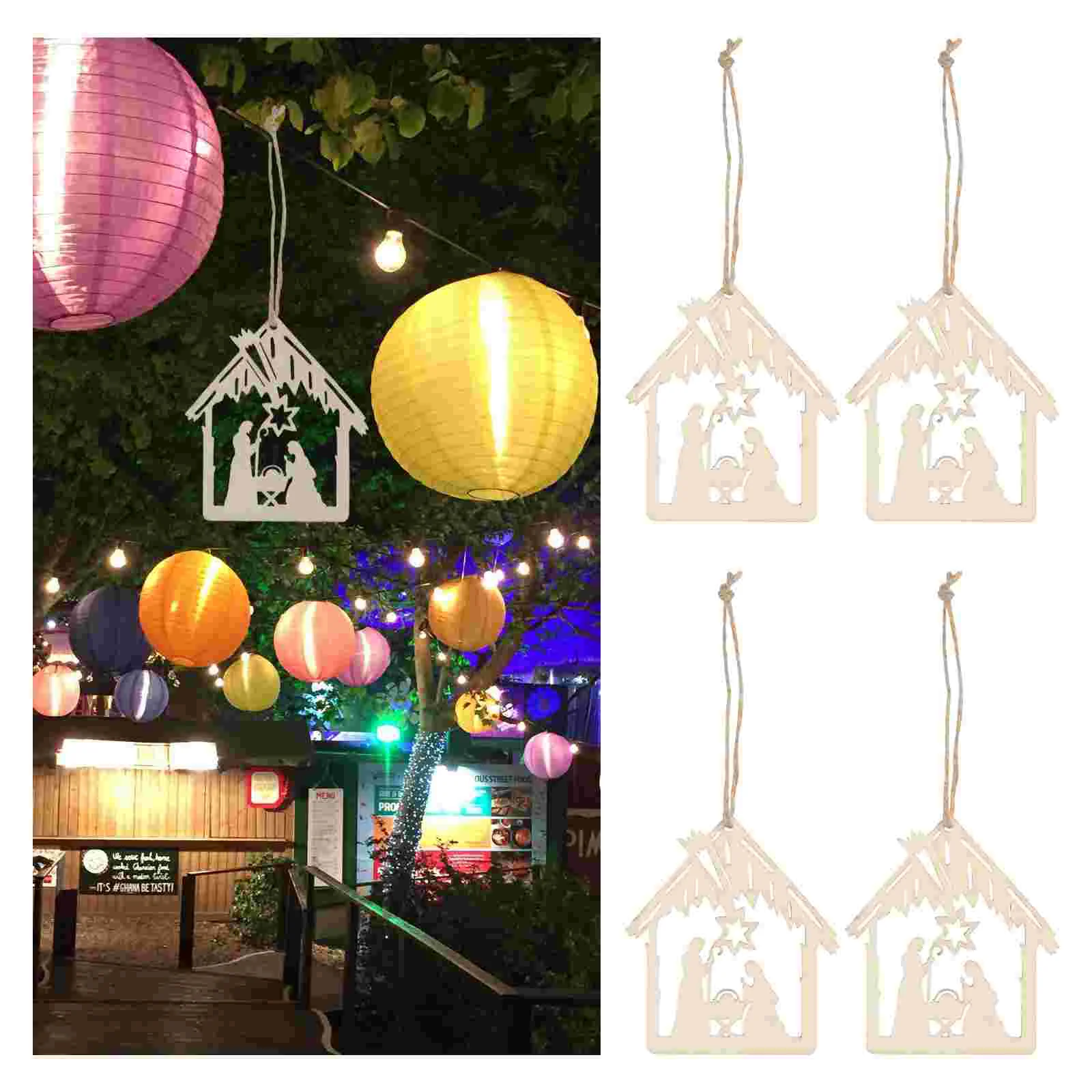 20 Pcs Pendant Religious Decor Wood Craft Mini Jesus Memorial Day Decoration Hanging The Birth of Pattern