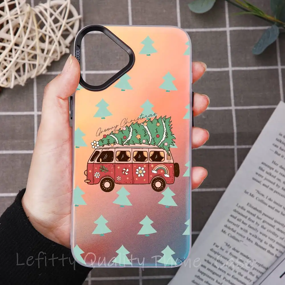 

Cartoon Truck Christmas Phone Case For IPhone 16 15 14 13 12 11 Pro Max Matte Aurora Multicolor Laser Metallic Gradient Funda