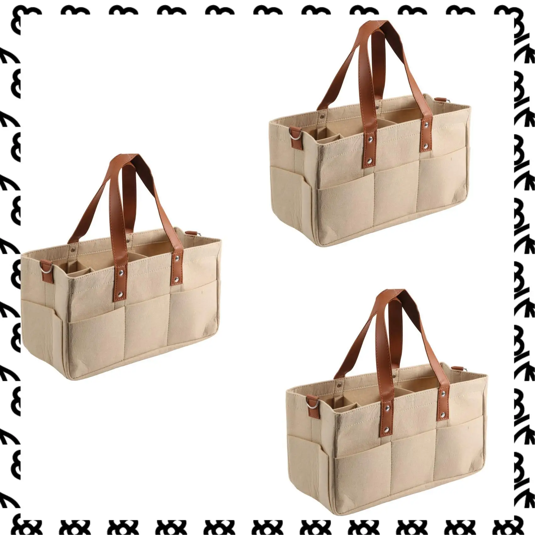 A07I 3X Baby Felt Storage Nursery Organizer Basket Infant Diaper Bag With Handle Caddy Changing Nappy Kids Storage Carrier A