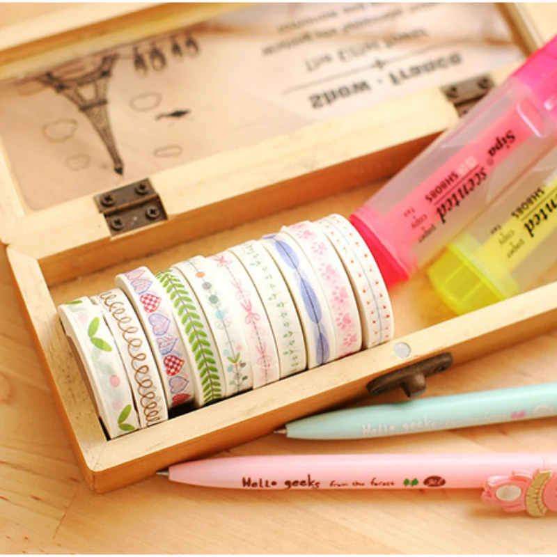 1Pcs 8mm X 10m Creative Colorful Flower Plants Decorative Adhesive Tape Masking Washi Tape DIY Scrapbooking Sticker Label School