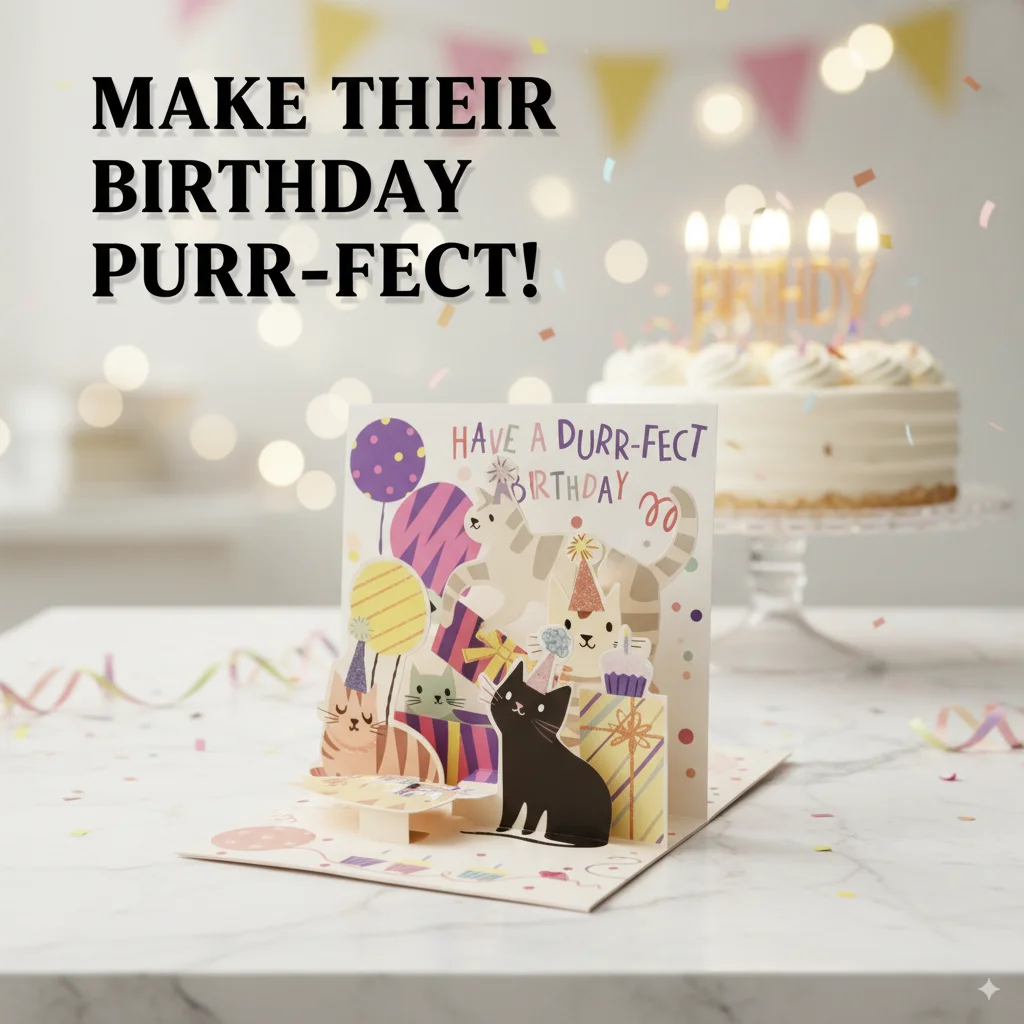 

3D Pop Up Birthday Card Cute Cat Greeting Card Black Cat Lucky Blessing Card Holiday Invitation Card For Girl Friends Gift Party