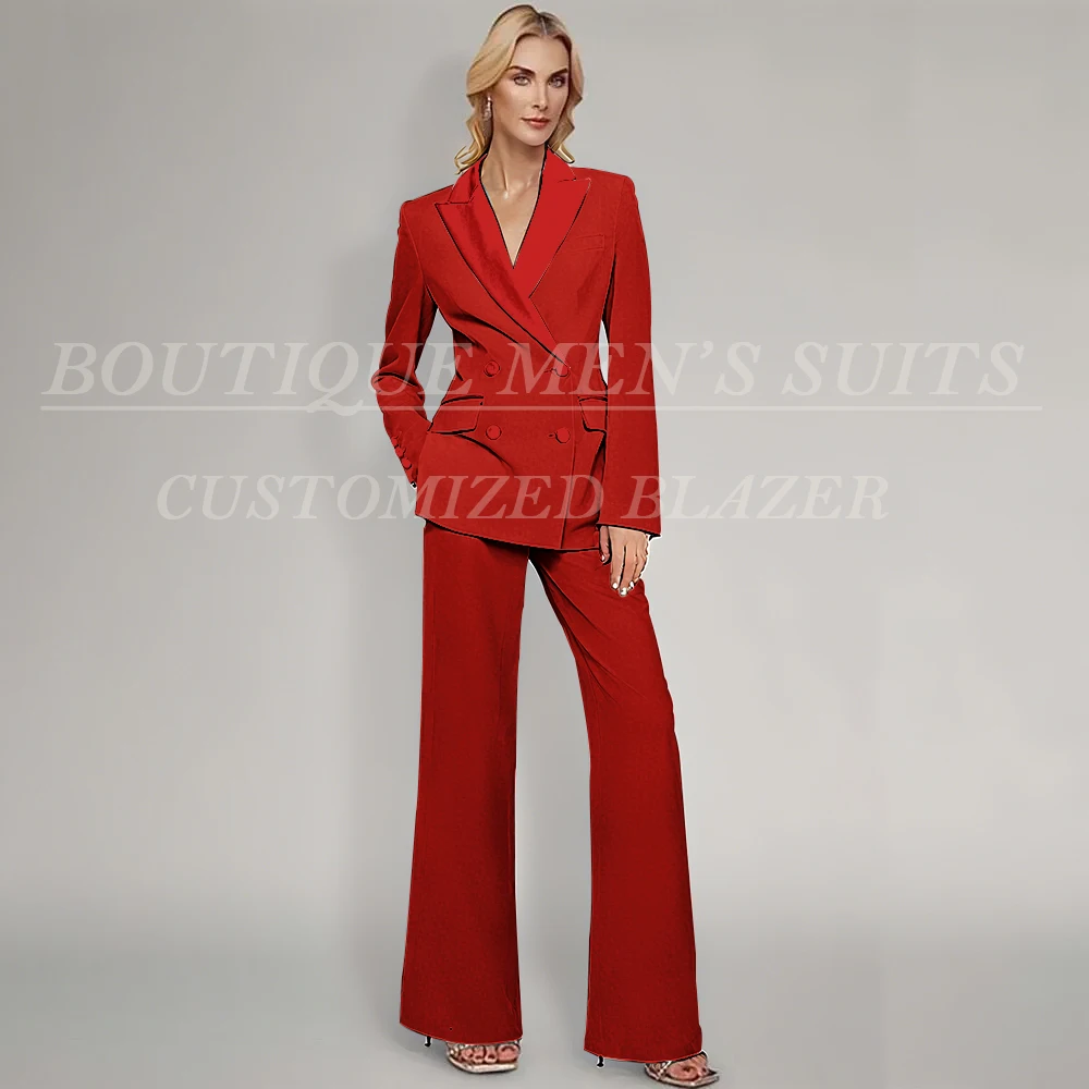 Formal Double Breasted Women's Blazer Luxury Peak Lapel Slim Fit Regular Length Office 2 Piece Jacket Pants Outerwear Costume