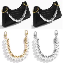 Imitation Pearl Aluminum Alloy Bag Strap DIY Handbag Bead Shoulder Chain Replacement Handles Gold Clasp Bag Accessories