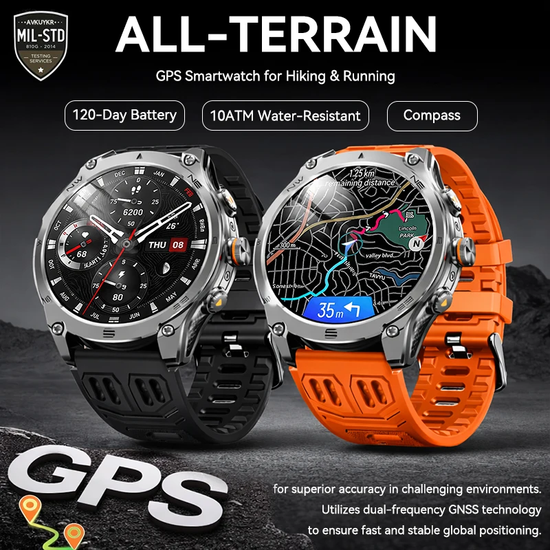 

2026 New All-Terrain GPS Smartwatch 120-Day Battery 10ATM Waterproof Built in AGPS Compass Outdoor Hiking Sports Smart Watch Men