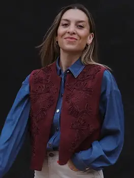 Etnisk blommig applikation broderad västkappa för kvinnor jacka casual mocka ärmlös jacka höst vår outfit damjackor 10 best sales Floral vest - №1