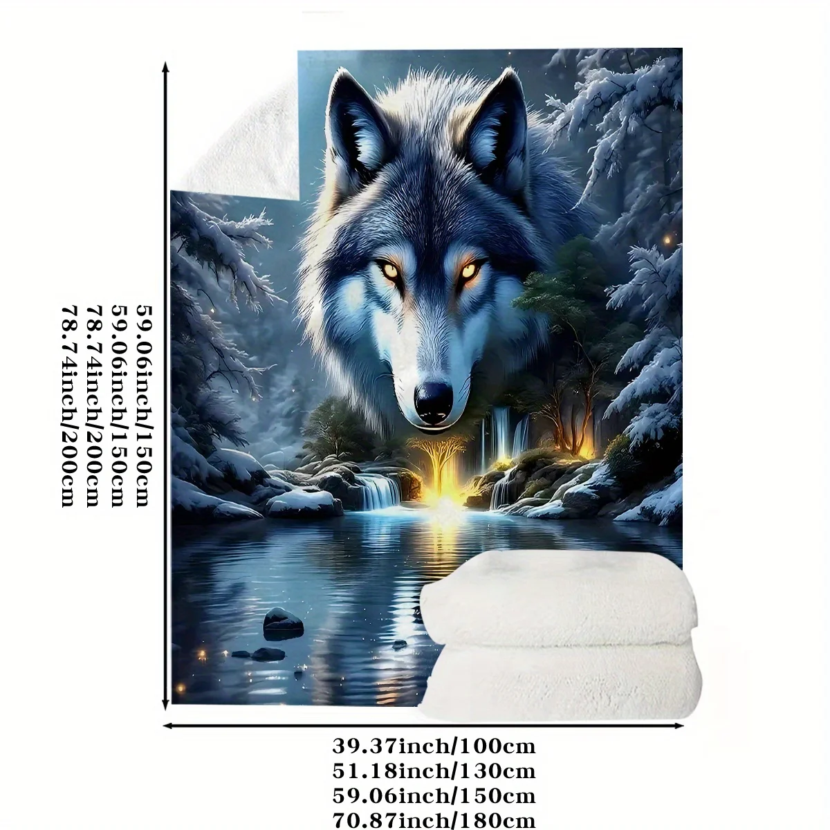 Majestic Wolf Art Snowy Forest Blanket Throw Plush Fleece Cozy Winter Home Decor Gift Aesthetic Tapestry Mural
