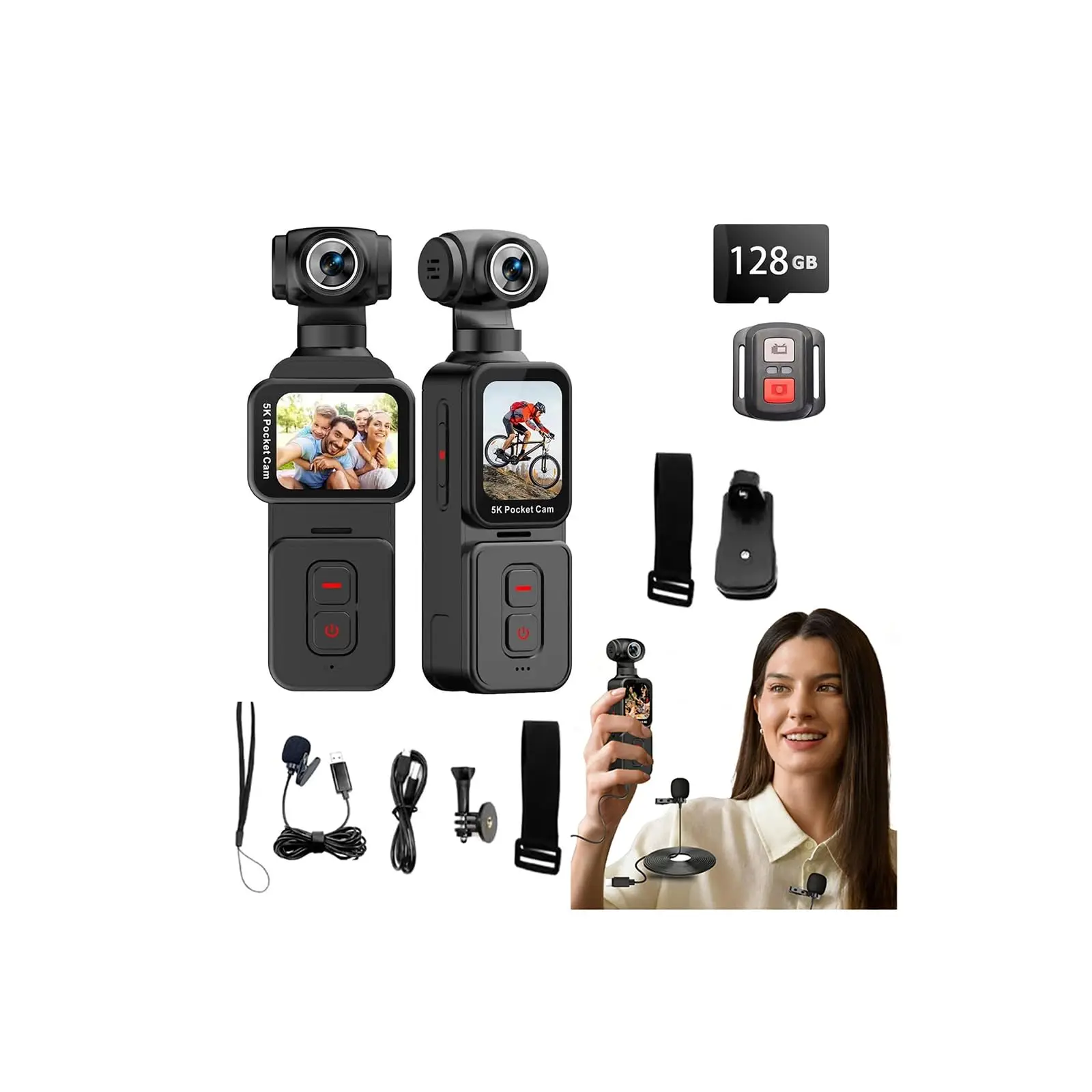 

5K Handheld Vlogging Camera,WiFi Pocket Action Camera with stabilization,270° auto-Rotating Wide-Angle,Rotating Touchscreen WiFi