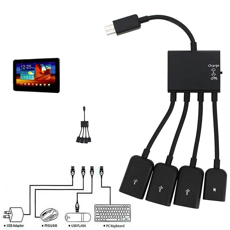 4 Port USB OTG Host Hub Adapter Kabel Micro USB OTG Ladung HUB für smartphone und tablet