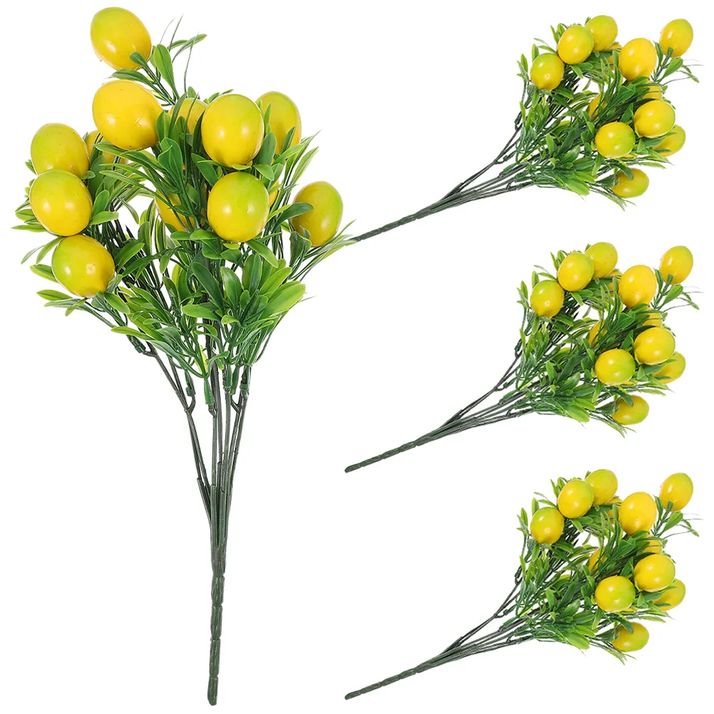 

4Pcs Plastic Lemon Branch Artificial Lemon Stem Reusable No Water Needed Decor for Balcony Restaurant Terrace All Season Display