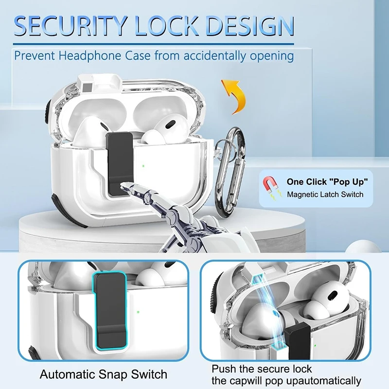 TPU Secure Lock Clip Earphone Case for Airpods Pro 2/Pro 3Automatic Magnetic Snap Switch Secure Locking Cover For Airpods 4 2024