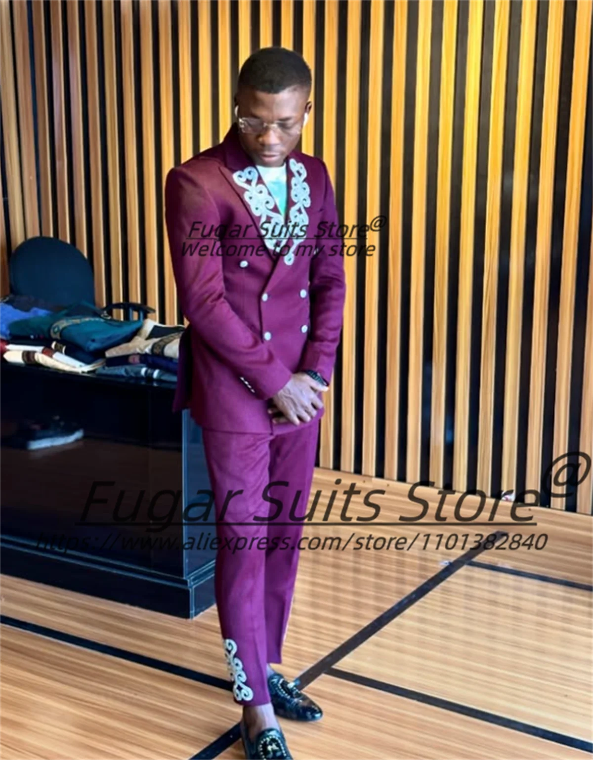 

Fashion Purple Velvet Men Suits Customized Slim Fit Double Breasted Groom Wedding Tuxedos2Pcs Sets Male Prom Blazers Ropa Hombre