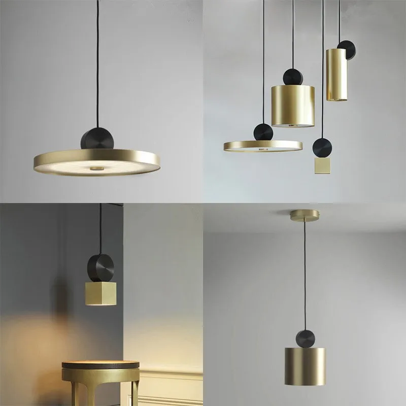 Villa Stairs Dining Room Single Head Hanging Light Bedroom Porch LED Round Gold Coin Pendant Light