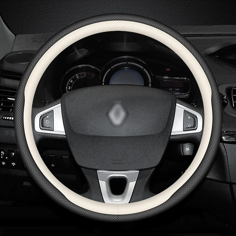 For Renault Clio Megane 3 Scenic Laguna Logan Kadjar Kangoo Sandero CAPTUR DUSTER Carbon fiber Leather Car Steering Wheel Cover