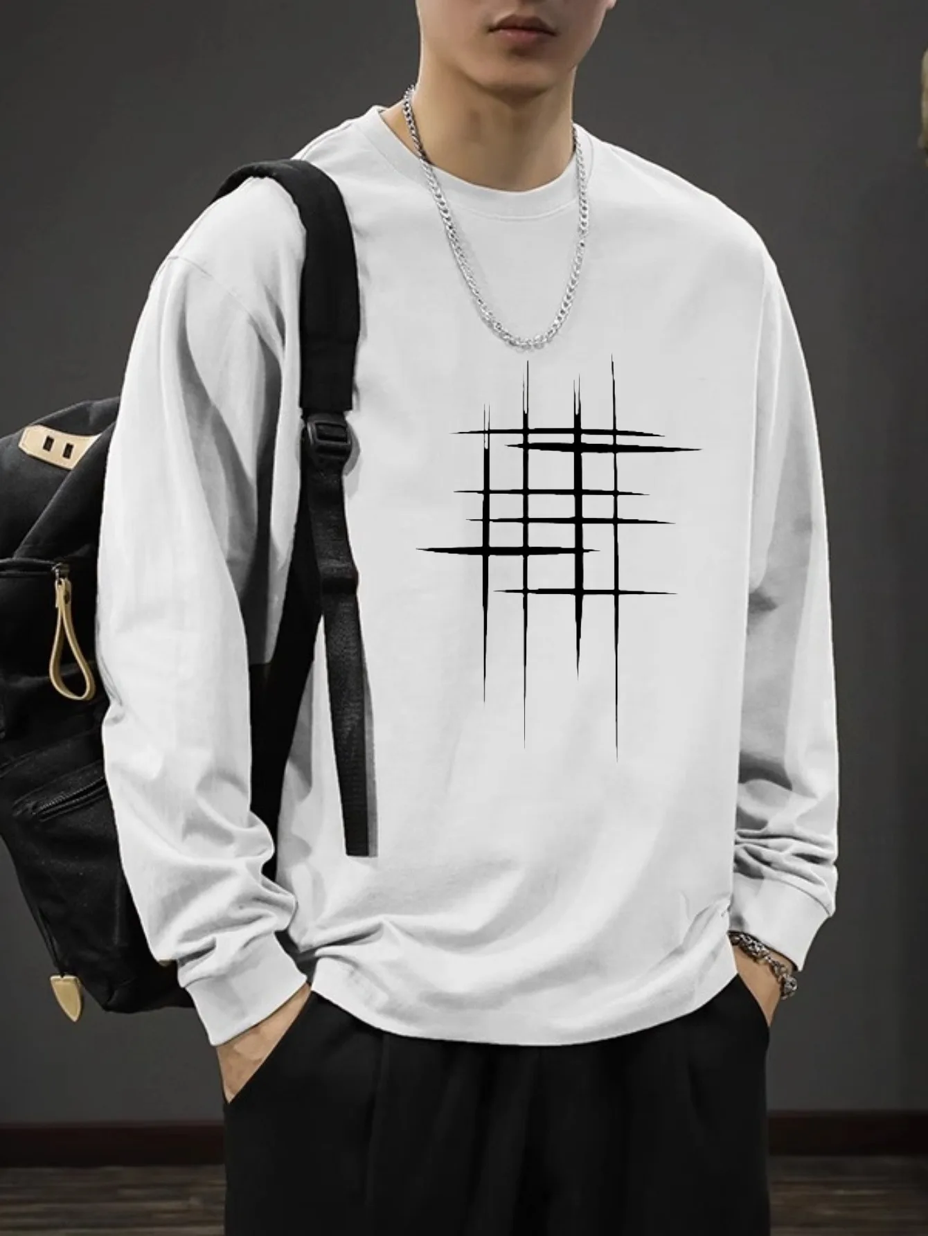 Camiseta para hombre, Maleta cruzada de espinas de otoño e invierno, camiseta de manga larga para hombre, camiseta informal holgada de Hip-Hop para hombre, camiseta Y2k