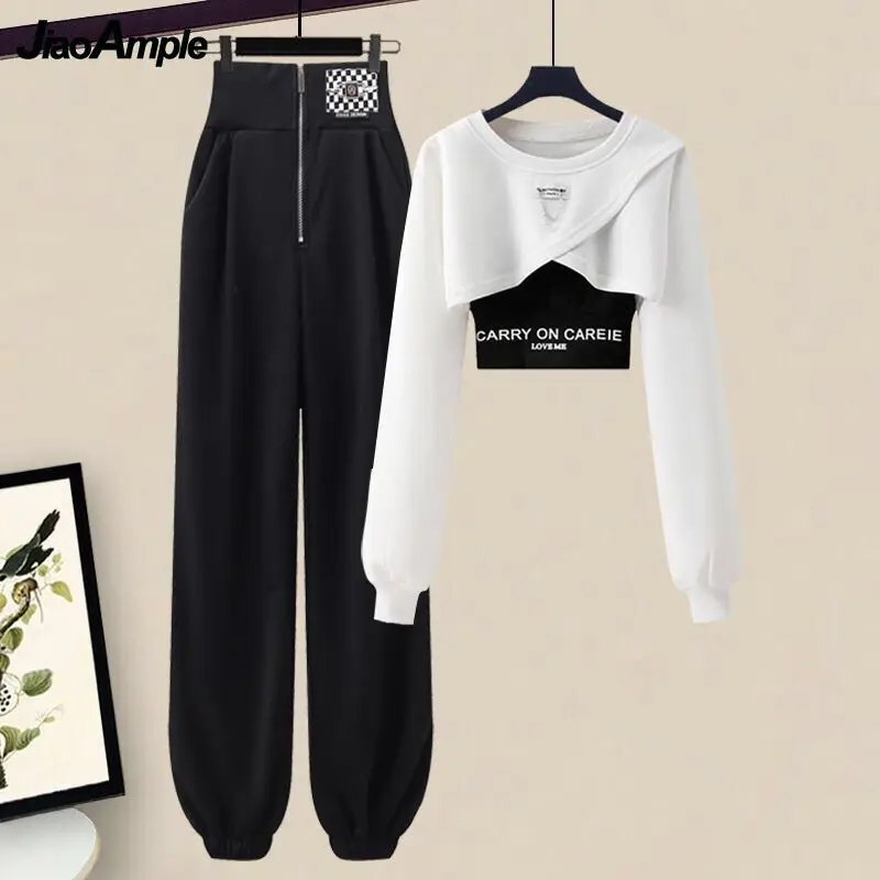 Women\'s Autumn Winter Tracksuit Set 2022 New Fashion Short Sweater Top + Vest + PantsThree-piece Korean Elegant Sportswear Suit