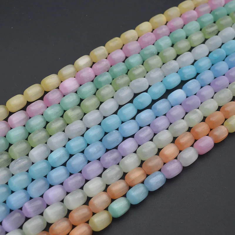 Wholesale Trendy Natural Plaster Cat Eyes Multi Color Smooth Drum Barrel Shape Loose Beads For Jewelry Necklace Bracelet Making