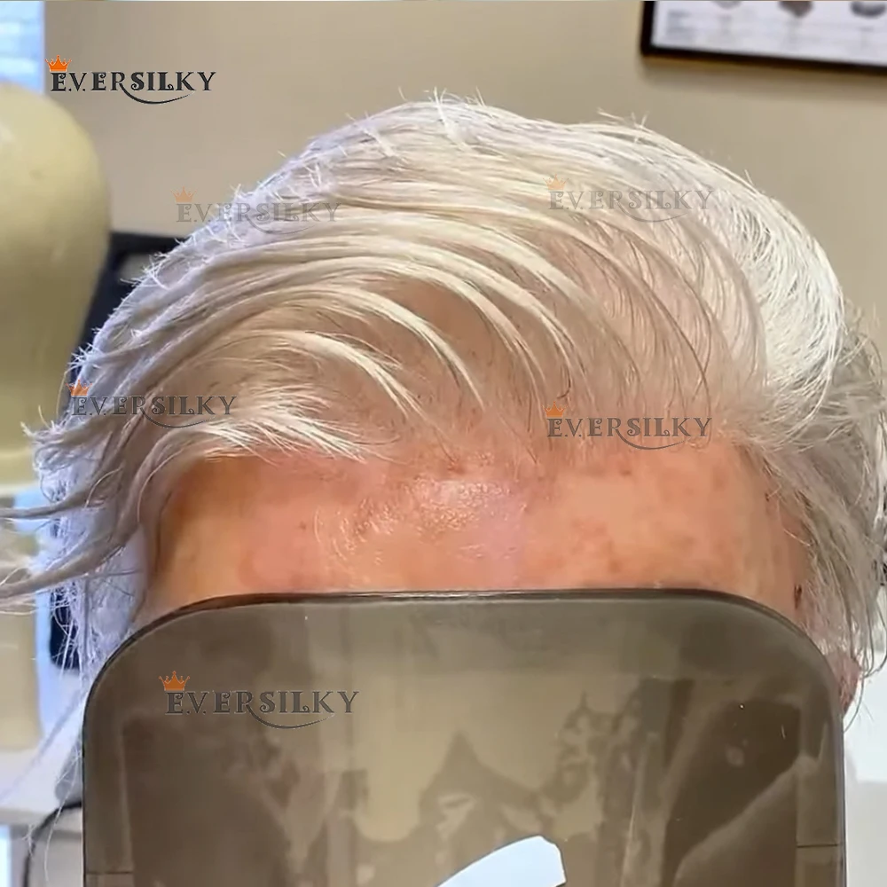 

Invisible Hairline Natural 0.02mm Light 80%Density Super Thin Vloop Mens Wig White Blonde Grey 1B30 1B80 Toupee Replacement Prot